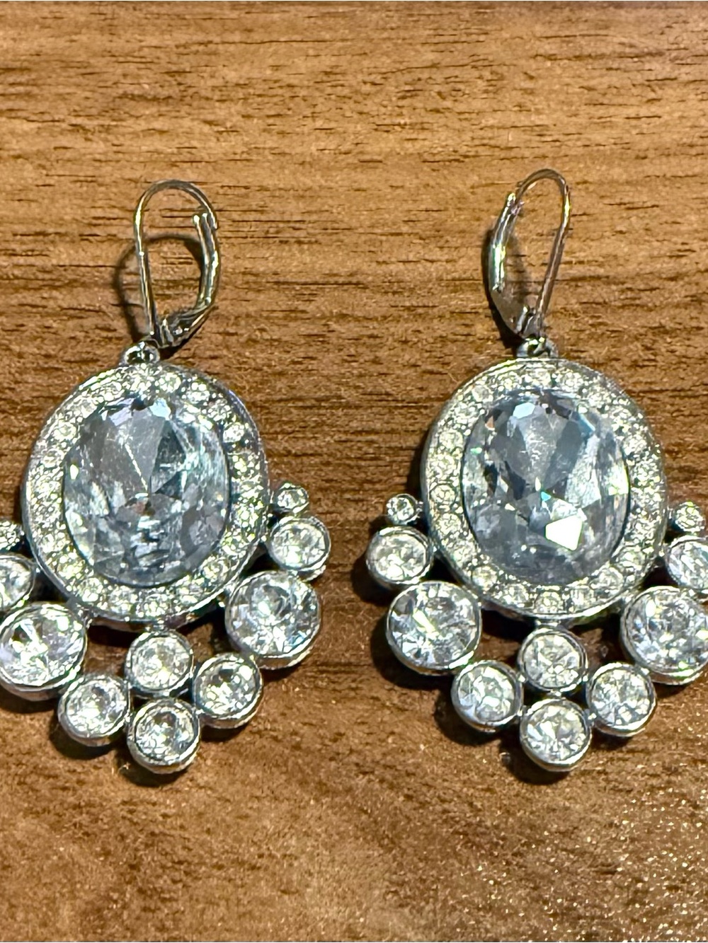 Vtg Crystal Drop Dangle Earrings - Clear Silver-Tone, costume jewelry